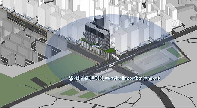 현재 공사중인 원당역 앞 성사혁신지구와 그린벨트인 원당역세권 인접지역을 창업 및 벤처 혁신의 거점지구로 정비하겠다는 구상[고양시 제공]