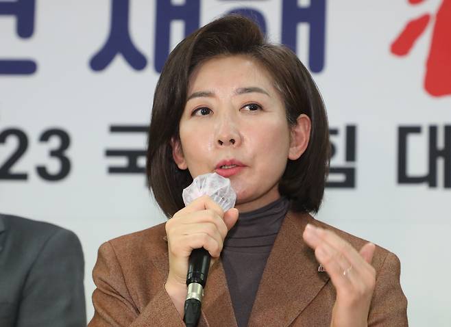 나경원 저출산고령사회위원회 부위원장이 지난 2일 오후 대구 수성구 범어동 국민의힘 대구시당에서 열린 '2023 대구·경북 신년 교례회'에 참석해 인사말을 하고 있다. /뉴스1