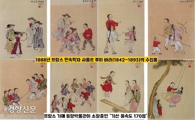 기산 김준근의 작품 중에는 프랑스 민속학자인 샤를르 루이 바라(1842~1893)의 ‘기산 풍속도’ 170점도 유명하다. 프랑스 기메 동양박물관이 소장중이다.