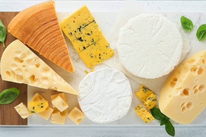 입맛을 돋우는 다양한 치즈. 파르메산 치즈, 블루 치즈와 모차렐라 치즈가 눈에 띈다. 지방, 유당, 나트륨, 콜레스테롤, 칼로리 등을 섬세하게 따져 적당량 먹으면 삶에 활력소가 될 수 있다. [사진=게티이미지뱅크]