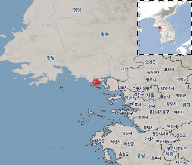 9일 오전 1시 28분 인천 강화군 서쪽 25km 해역에서 규모 3.7 지진이 발생했다고 기상청이 밝혔다./제공=기상청
