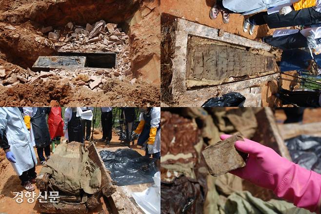 ‘나신걸’ 편지는 2011년 5월 3일 대전 유성구 금고동의 안정 나씨 문중의 묘역이 집단 이장 과정에서 확인됐다. 이곳에 제2쓰레기 매집장이 조성됨에 따라 진행된 이장이었다. 이중 조선 초기 무관 출신인 나신걸의 부인(신창 맹씨) 목관에서 미라 상태의 주인공이 모습을 드러냈다. 편지는 피장자(맹씨)의 머리맡에서 여러번 접은 모습으로 두 장이 놓여 있었다. |대전시립박물관 제공