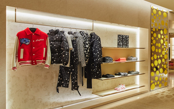 The interior view of Louis Vuitton Maison Seoul in Gangnam District, southern Seoul, which is currently presenting its latest collection made in collaboration with Japanese artist Yayoi Kusama. [LOUIS VUITTON]