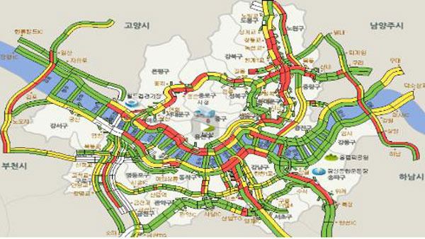 설날 당일 (22일) 오후 2시 도로 정체 예상도 [자료 = 서울시]