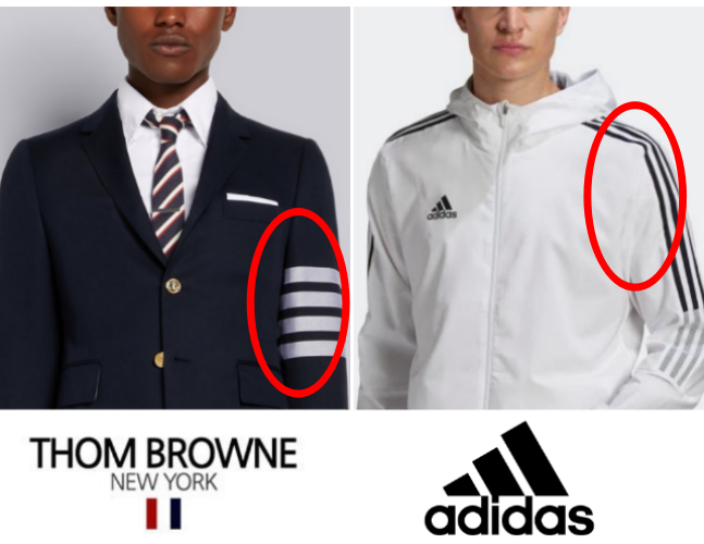 왼쪽은 톰 브라운, 오른쪽은 아디다스 제품