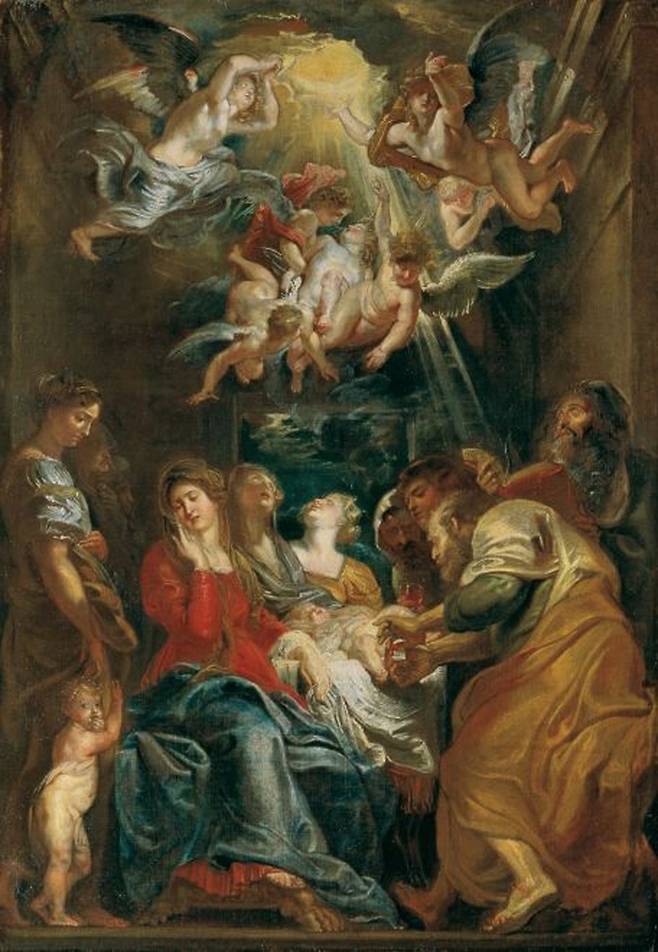 17세기 활동한 독일 화가 피터 폴 루벤스가 그린 ‘예수의 할례’.  당시 유럽에서는 예수의 할례를 모티브로 한 예술 작품이 많았다. 요한 제바스티안 바흐는 ‘Beschneidung des Herrn’(주님의 할례)라는 칸타타(성악곡의 종류)를 남겼다.