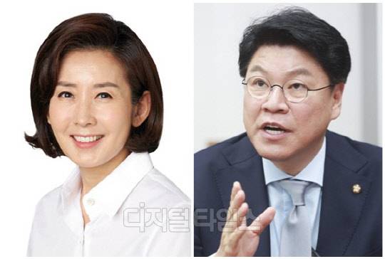 나경원(왼쪽) 전 국회의원과 장제원 국민의힘 의원. <디지털타임스 DB, 연합뉴스>