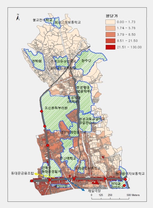 [자료 = 국토연구원 ‘1920년대 경성 동부지역 토지가격 결정 요인 연구(유슬기 서울대학교 환경계획연구소 객원연구원)’]