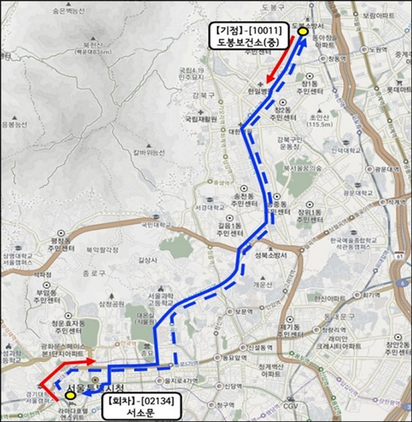 8101번 버스 노선도. 도봉구 제공