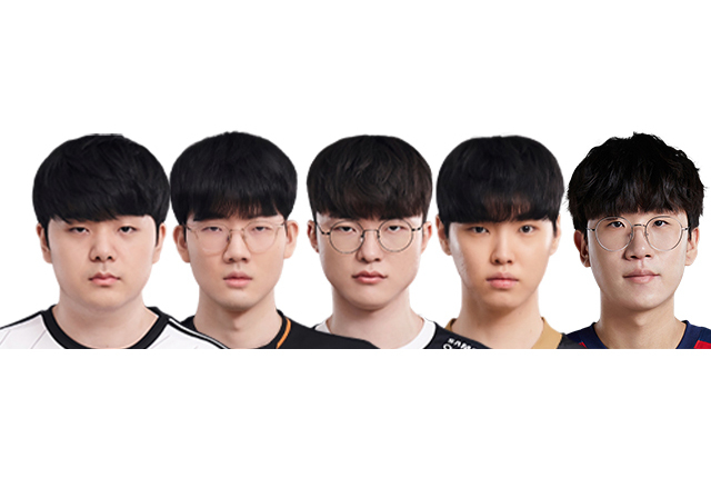 왼쪽부터 캐니언, 바이퍼, 페이커, 쵸비, 룰러. 사진=2023 LCK/LPL 프로필