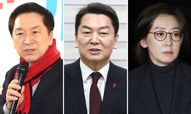 국민의힘 당권주자인 김기현 의원, 안철수 의원과 나경원 전 의원. 연합뉴스