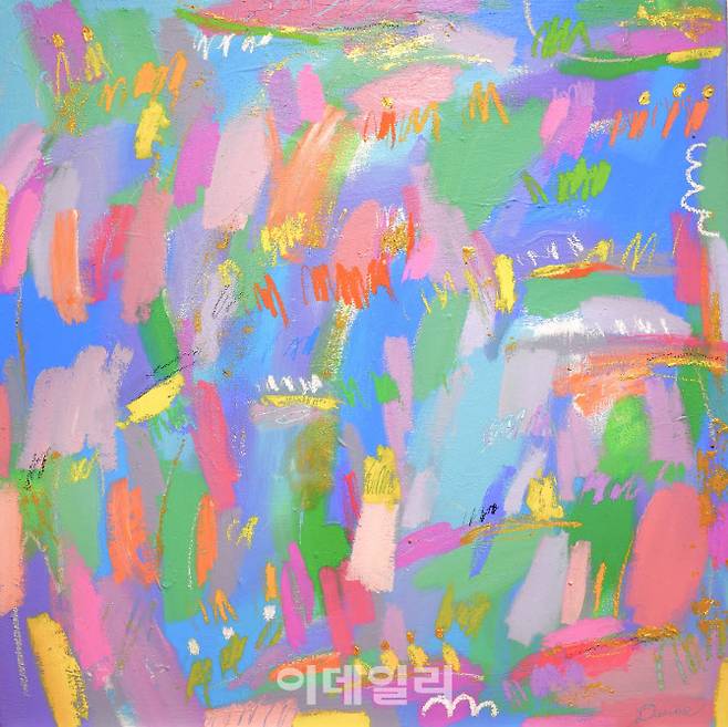 전다래 ‘촉촉한’(Juicy·2022), 캔버스에 혼합재료, 65.1×65.1㎝(사진=갤러리다선)