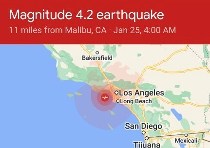 구글에 나타난 말리부 발 지진 정보. 구글 화면 캡처