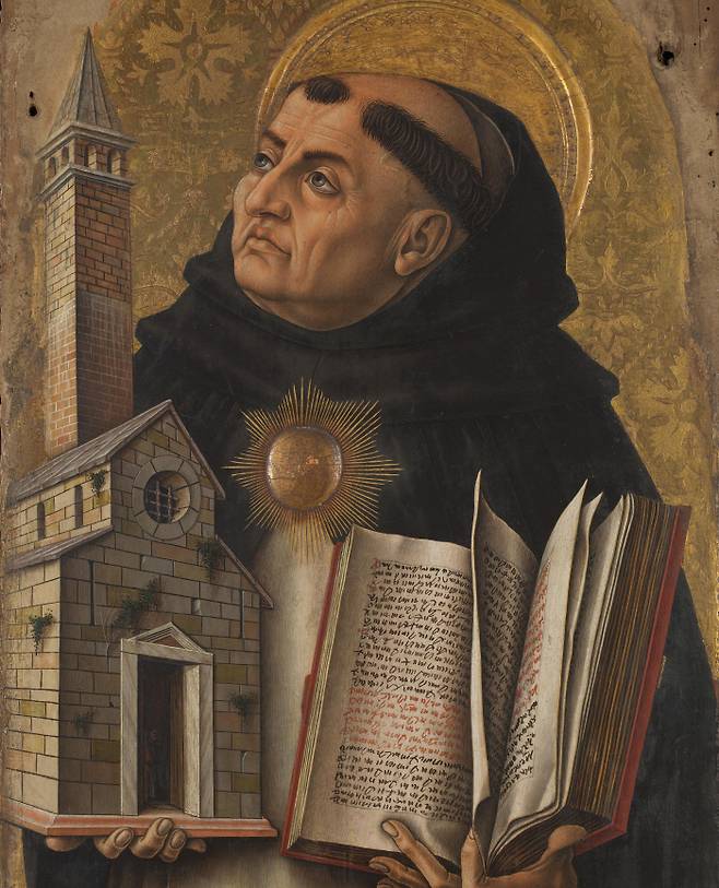 토마스 아퀴나스. 아스콜리 피체노 제단화, 카를로 크리벨리 작, 1476년.