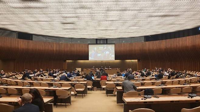 유엔 군축회의 속행 회의가 열린 유엔 제네바 사무소 회의장