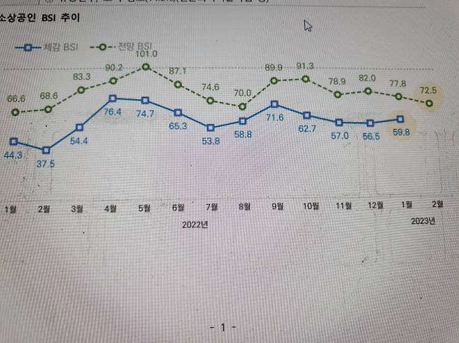 소상공인 BSI 추이  [소상공인시장진흥공단 제공. 재판매 및 DB 금지]