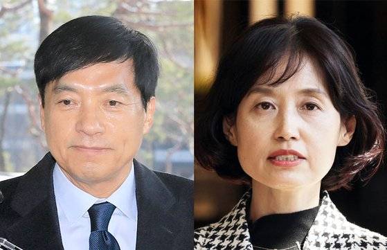 (왼쪽부터) 이성윤(61) 전 서울중앙지검장(현 법무연수원 연구위원)과 박은정(51) 전 법무부 감찰담당관(현 광주지검 중요경제범죄조사단 부장검사). 뉴스1·연합뉴스