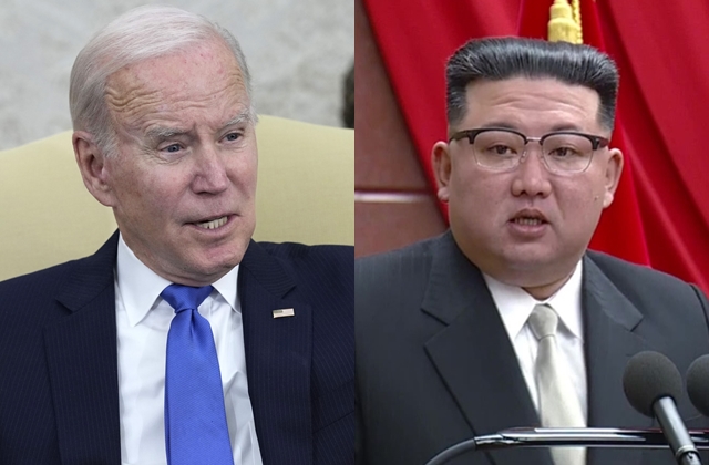 조 바이든 미국 대통령(왼쪽 사진)과 김정은 북한 국무위원장. AP연합뉴스, 조선중앙TV 캡처