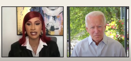 2020년 미국 대선 당시 조 바이든 민주당 후보와 영상인터뷰를 하는 가수 카디비. 유튜브 캡처