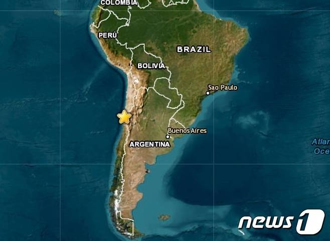 칠레 북부 코킴보 인근에서 4일(현지시간) 오후 10시2분(한국시간 5일 오전 10시 2분) 규모 규모 5.9의 지진이 발생했다고 유럽지중해지질연구센터(EMSC)가 밝혔다.(EMSC 갈무리)