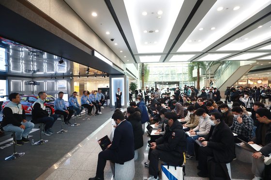 지난 1일 서울 서초구 현대자동차 본사에서 '2022 월드투어링카컵(WTCR)' 더블 챔피언 기념 기자간담회가 진행되고 있다. 연합뉴스