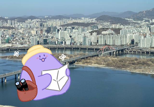 철새들이 찾는 서울의 무인도 밤섬. 한강 마포대교 하류쪽 서강대교가 관통하는 지점에 위치. /사진=박민주 기자, 그래픽=박희민 디자이너