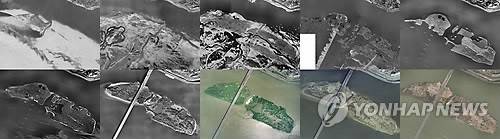 밤섬의 모습을 항공촬영한 사진으로 윗줄 왼쪽부터 순서대로 각각 1966년, 1972년, 1977년, 1982년, 1987년, 1992년, 1997년, 2003년, 2009년, 2012년 모습. 약 50년 만에 면적이 6배나 커졌다. /사진=연합뉴스, 서울시