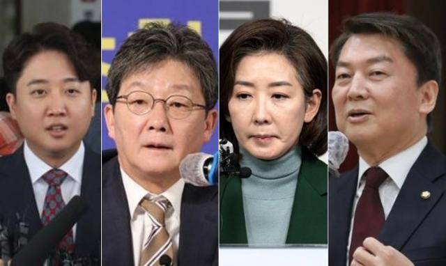 왼쪽 사진부터 이준석 국민의힘 전 대표, 유승민 전 국민의힘 의원, 나경원 전 국민의힘 의원, 안철수 국민의힘 의원. 한국일보 자료사진·뉴스1