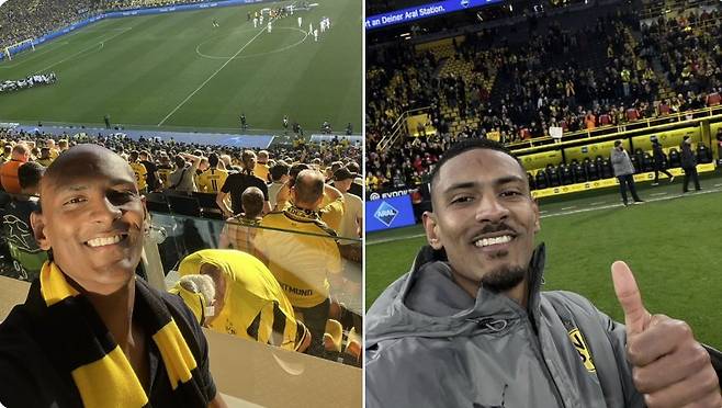 고환암을 극복하고 4일 복귀골을 터뜨린 도르트문트 세바스티앵 알레. 왼쪽은 암 투병 중이던 작년 9월 모습. [사진 도르트문트 SNS]