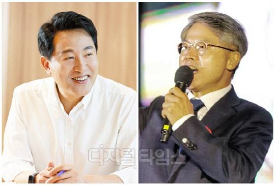 오세훈 서울시장(왼쪽)과 민형배 무소속 의원. <디지털타임스 DB, 민형배 SNS>