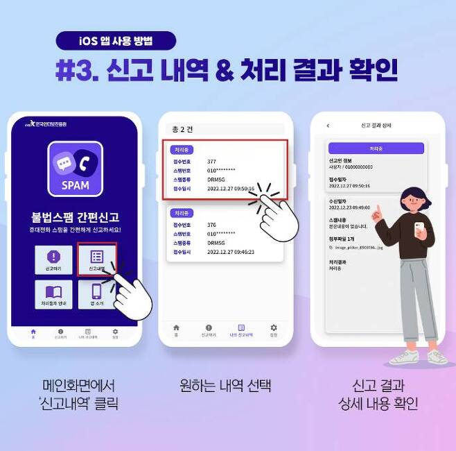 iOS 기반 불법스팸 간편신고 앱 사용법. 출처=한국인터넷진흥원