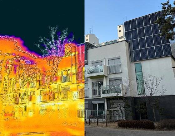 제로에너지주택인 노원 이지하우스. 1일 낮에 열화상카메라로 촬영한 이미지와 합성했다. 천권필 기자