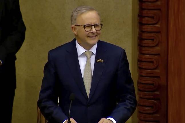 앤서니 앨버니지 호주 총리가 지난달 12일(현지 시각) 파푸아뉴기니 수도 포트모르즈비 국회에서 연설하고 있다. [사진출처 = AP 연합뉴스]