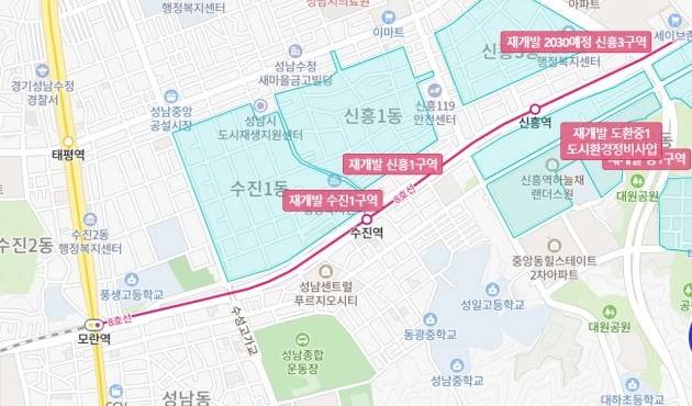 성남시 원도심 일대 정비사업지. 아실