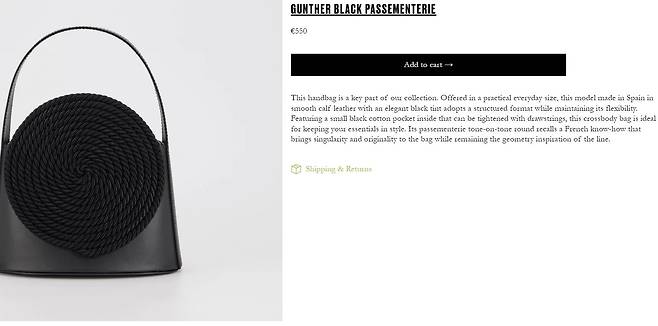 이부진 호텔신라 사장이 든 가방 ‘데스트리’ (DESTREE), 공식 홈페이지에서 550유로에 판매 중이다. 홈페이지 캡처