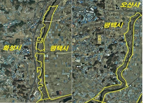 낚시 금지 추진되는 황구지천(왼쪽)과 오산천(오른쪽) [평택시 제공. 재판매 및 DB 금지]