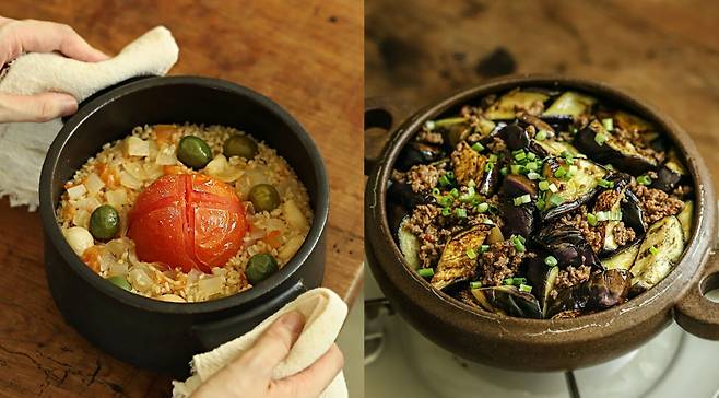 토마토솥밥(왼쪽)과 가지솥밥. [우리의식탁 제공]