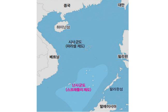 중국, 베트남, 필리핀이 각각 다른 이름으로 부르는 남중국해 스프래틀리 제도. [동아DB]