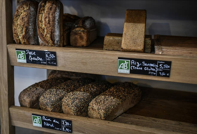 지난해 11월 프랑스 파리 외곽의 한 빵집에서 빵이 진열된 모습/AFPBBNews=뉴스1
