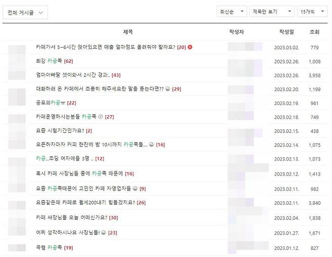 자영업자 커뮤니티 '아프니까 사장이다'에 '카공'을 검색하면 관련 글을 쉽게 찾아볼 수 있다. /아프니까 사장이다