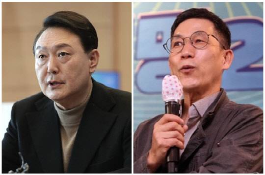 윤석열 대통령(왼쪽)과 진중권 광운대학교 특임교수. <연합뉴스>