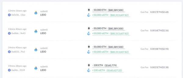 저스틴 선 트론 창립자의 리도 이체 내역 / 사진=룩온체인 트위터