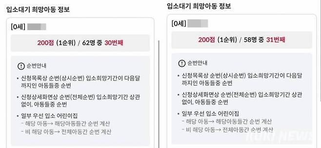 어린이집 입소 대기신청은 최대 4군데 선택 가능하다. 엄마들 사이에서는 출산 전부터 국공립 어린이집 신청이 반드시 해야할 일로 인식돼 있다. 그 만큼 대기가 길기 때문이다. 11개월이 지난 시점에도 여전히 우리 아이의 순번은 멀기만 하다.&nbsp; 독자 제공
