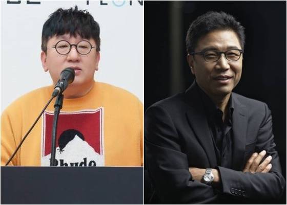 방시혁 하이브 의장(왼쪽), 이수만 SM 총괄 프로듀서 /사진=하이브, SM엔터테인먼트