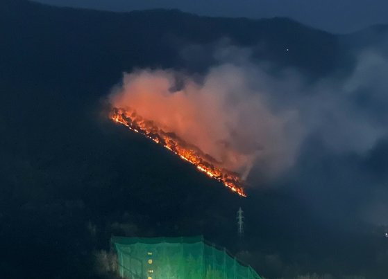 4일 오후 6시 5분쯤 대구 앞산에서 원인을 알 수 없는 불이 나 산림 당국이 진화에 나섰다. 연합뉴스