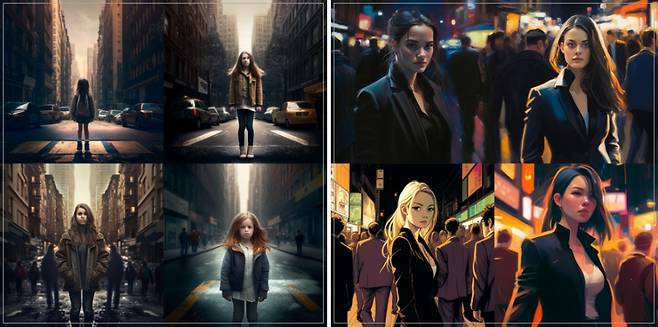 간단한 프롬프트를 입력했을 때의 결과물, 상세한 프롬프트를 입력했을 때의 결과물(왼쪽부터)/사진=이재원 기자