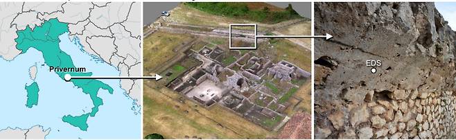 MIT 연구팀은 로마 시대의 콘크리트 샘플을 채취해 뛰어난 내구성의 비밀을 밝혔다. (출처: Science Advances)