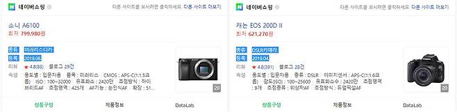 네이버에 카메라 모델을 입력하면 카메라 종류와 등록 날짜가 나온다. 출처=네이버