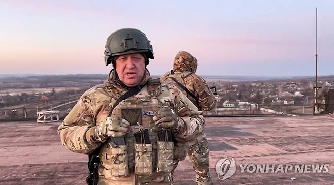 프리고진이 연설하고 있는 모습을 영상에서 캡처한 것. [타스=연합뉴스]