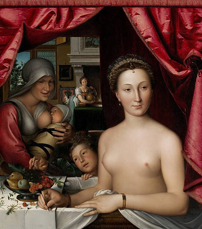 “너는 아직 너무 어리단다.” 1571년 프랑수아 클루에가 그린 ‘목욕하는 여인’. 반라의 여인이 디안 드 푸아티에로 추정된다. 그녀는 당대의 미인으로 이름을 알렸다.